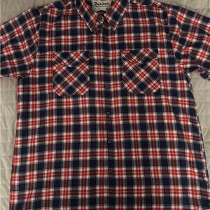 DIXXON “AMERICAN SUMMER” Red and Navy Plaid Long Sleeve Men's Shirt